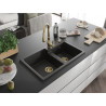 Mexen Tomas granit spoelbak 2-kamer met keukenmengkraan Savita, zwart/goud metallic - 6516-75-672601-50