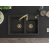 Mexen Tomas granit spoelbak 2-kamer met keukenmengkraan Savita, zwart/goud metallic - 6516-75-672601-50