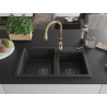 Mexen Tomas fregadero de granito de 2 compartimentos con grifería de cocina Savita, negro/dorado metálico