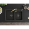 Mexen Tomas Granitspüle 2-Kammer mit Küchenarmatur Savita, schwarz/goldener Metallic - 6516-75-672601-50-B