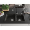 Mexen Tomas granieten spoelbak met 2 kamers en Savita keukenmengkraan, zwart/goud metallic - 6516-75-672601-70