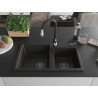 Mexen Tomas fregadero de granito de 2 compartimentos con grifo de cocina Savita, negro/dorado metálico - 6516-75-672601-70-B
