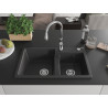 Mexen Tomas fregadero de granito de 2 compartimentos con grifo de cocina Savita, negro moteado - 6516-76-672601-00