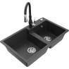 Mexen Tomas fregadero de granito de 2 senos con grifo de cocina Savita, negro moteado - 6516-76-672601-70