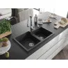 Mexen Tomas granite sink double bowl with Savita kitchen tap, black - 6516-77-672601-00