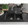 Mexen Tomas granite sink double bowl with Savita kitchen tap, black - 6516-77-672601-00