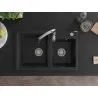 Mexen Tomas granite sink double bowl with Savita kitchen tap, black - 6516-77-672601-00