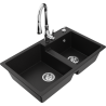 Mexen Tomas granite sink double bowl with Savita kitchen tap, black - 6516-77-672601-00