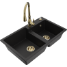 Mexen Tomas granite double-bowl kitchen sink with Savita faucet, black - 6516-77-672601-50