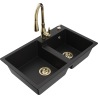 Mexen Tomas granite kitchen sink 2-bowl with Savita kitchen tap, black - 6516-77-672601-50