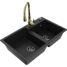Mexen Tomas granite sink 2-chamber with Savita kitchen tap, black - 6516-77-672601-50-B