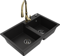 Mexen Tomas διπλός νεροχύτης γρανίτη με μπαταρία κουζίνας Savita, μαύρος