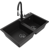 Mexen Tomas granite sink with two chambers and Savita kitchen tap, black - 6516-77-672601-70-B