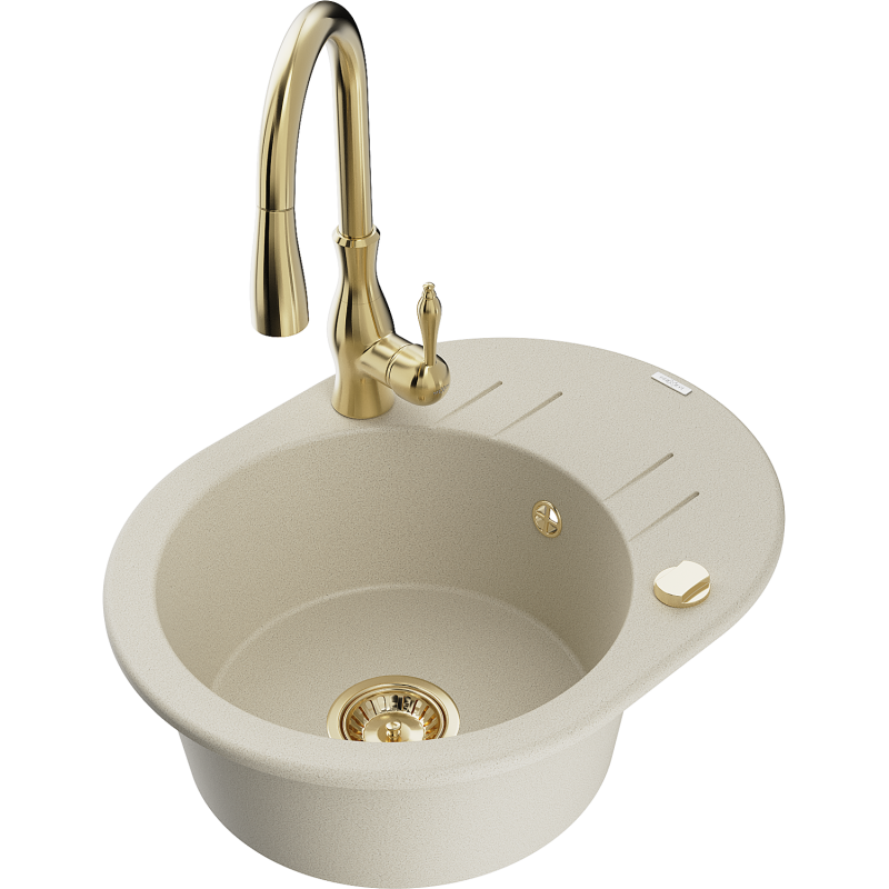 Mexen Kevin fregadero de granito de 1 seno con escurridor y grifo de cocina Savita, beige - 6517-69-672601-50