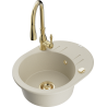 Mexen Kevin granite single-bowl sink with drainer and Savita kitchen tap, beige - 6517-69-672601-50