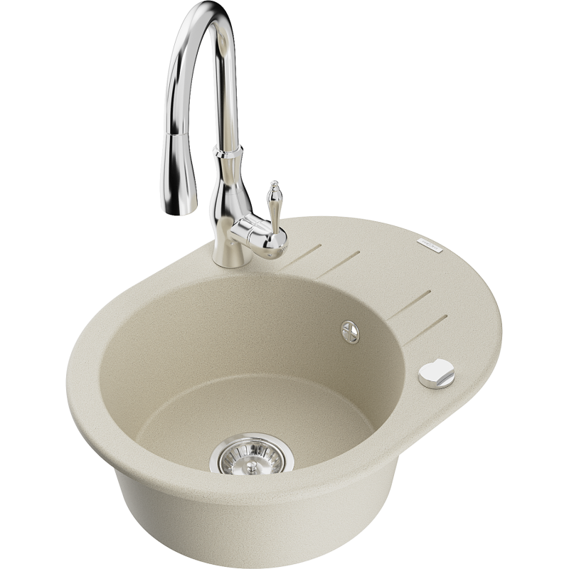 Mexen Kevin fregadero de granito de 1 seno con escurridor y grifo de cocina Savita, beige - 6517-69-672601-00