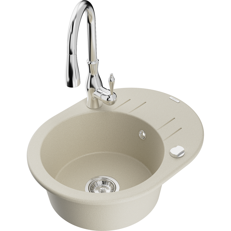 Mexen Kevin lavello in granito 1-vasca con gocciolatoio e rubinetto da cucina Savita, beige - 6517-69-672601-00