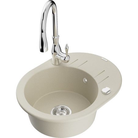 Mexen Kevin granitā izlietne ar 1 nodalījumu, noteci un virtuves jaucējkrānu Savita, bēšs - 6517-69-672601-00