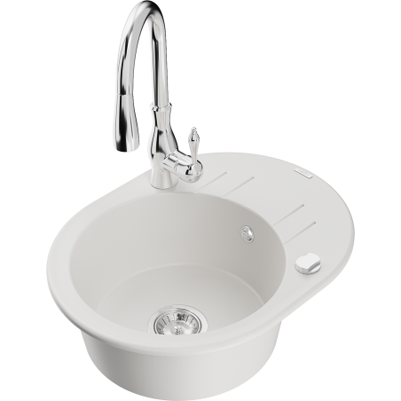 Mexen Kevin fregadero de granito de 1 seno con escurridor y grifo de cocina Savita, blanco - 6517-20-672601-00
