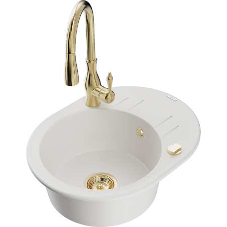 Mexen Kevin lavello in granito a 1 vasca con sgocciolatoio e miscelatore cucina Savita, bianco - 6517-20-672601-50