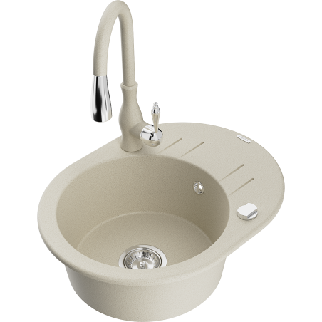 Mexen Kevin fregadero de granito 1-cubeta con escurridor y grifo de cocina Savita, beige - 6517-69-672601-69