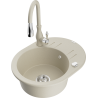 Mexen Kevin granite sink single bowl with drainer and Savita kitchen tap, beige - 6517-69-672601-69