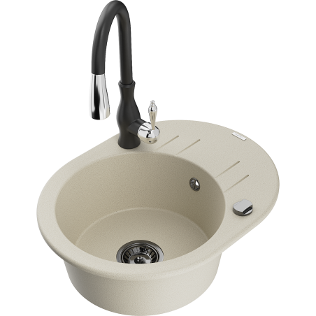 Mexen Kevin Granitspüle 1-Becken mit Abtropffläche und Küchenarmatur Savita, beige - 6517-69-672601-70