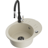 Mexen Kevin 1-bowl granite sink with drainer and Savita kitchen tap, beige - 6517-69-672601-70