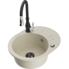Mexen Kevin granite kitchen sink 1-bowl with drainer and kitchen faucet Savita, beige - 6517-69-672601-70