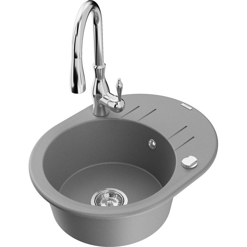 Mexen Kevin fregadero de granito de 1 seno con escurridor y grifo de cocina Savita, gris - 6517-71-672601-00