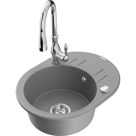 Mexen Kevin 1-bowl granite sink with drainer and Savita kitchen tap, grey - 6517-71-672601-00
