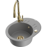 Mexen Kevin 1-bowl granite sink with drainer and Savita kitchen tap, grey - 6517-71-672601-50