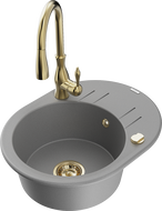 Mexen Kevin fregadero de granito de 1 cubeta con escurridor y grifo de cocina Savita, gris - 6517-71-672601-50
