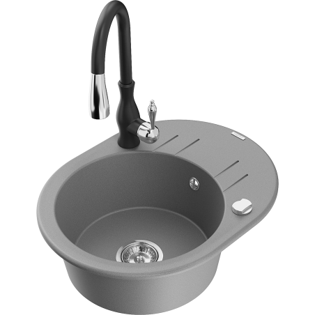 Mexen Kevin fregadero de granito 1-camara con escurridor y grifo de cocina Savita, gris - 6517-71-672601-70