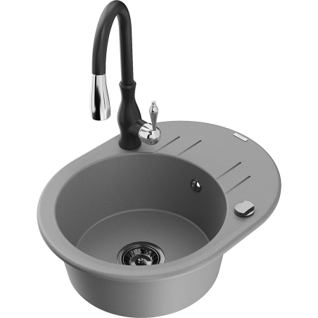 Mexen Kevin fregadero de granito de 1 cubeta con escurridor y grifo de cocina Savita, gris - 6517-71-672601-70-B