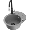 Mexen Kevin granite kitchen sink 1-bowl with drainer and kitchen faucet Savita, gray - 6517-71-672601-70-B