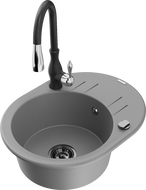 Mexen Kevin 1-bowl Granite Sink with Drainer and Savita Kitchen Tap, Grey - 6517-71-672601-70-B