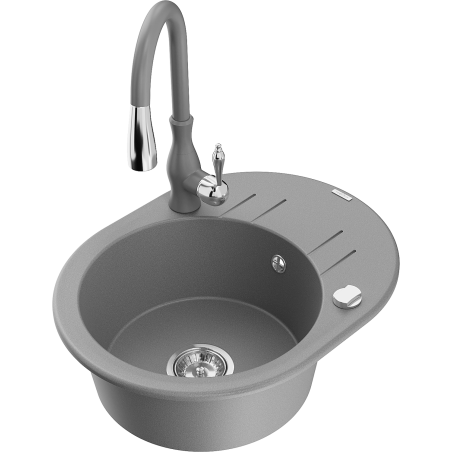 Mexen Kevin vienkameras granīta izlietne ar notecinātāju un virtuves jaucējkrānu Savita, pelēka - 6517-71-672601-71