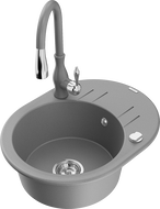 Mexen Kevin fregadero de granito de 1 cubeta con escurridor y grifo de cocina Savita, gris - 6517-71-672601-71