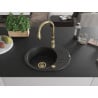 Mexen Kevin granite sink 1-bowl with drainer and Savita kitchen tap, black/silver metallic - 6517-73-672601-50