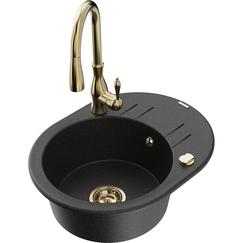 Mexen Kevin granitdiskho med 1-kammare, avrinningsyta och köksblandare Savita, svart/silver metallic - 6517-73-672601-50