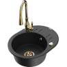 Mexen Kevin granite sink 1-bowl with drainer and Savita kitchen tap, black/silver metallic - 6517-73-672601-50