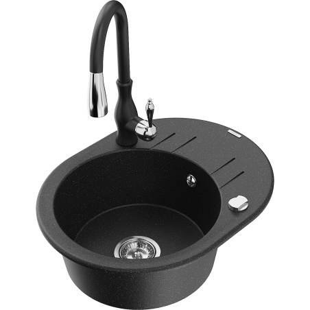 Mexen Kevin Granitspüle ein Becken mit Abtropffläche und Küchenarmatur Savita, schwarz/silber metallic - 6517-73-672601-70