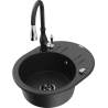 Mexen Kevin fregadero de granito de 1 compartimento con escurridor y grifo de cocina Savita, negro/plata - 6517-73-672601-70-B