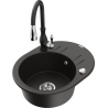 Mexen Kevin granite kitchen sink 1-bowl with drainer and kitchen faucet Savita, black/gold metallic - 6517-75-672601-70