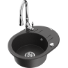 Mexen Kevin fregadero de cocina de granito de 1 compartimento con escurridor y grifo de cocina Savita, negro moteado
