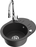 Mexen Kevin granite kitchen sink 1-bowl with drainer and Savita kitchen faucet, speckled black - 6517-76-672601-00