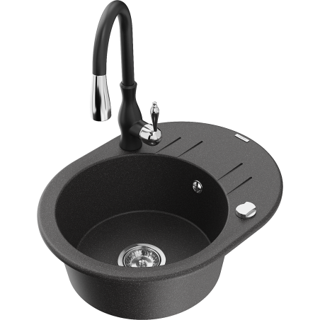 Mexen Kevin fregadero de granito de 1 cubeta con escurridor y grifo de cocina Savita, negro moteado - 6517-76-672601-70