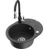 Mexen Kevin granite kitchen sink 1-bowl with drainer and Savita kitchen faucet, black speckled - 6517-76-672601-70
