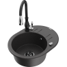 Mexen Kevin granite sink 1-bowl with drainer and Savita kitchen faucet, speckled black - 6517-76-672601-70-B
